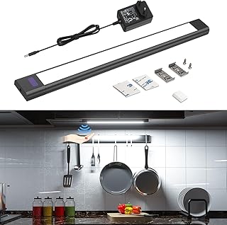WOBANE Luz Led Cocina Bajo Mueble Negro, 30 cm Regulable Barra Luz Armario con Sensor sin Contacto, Luces Cocina Debajo Mueble Enchufable, Luz Led Adhesiva para Encimera, Blanco Frío 6000K