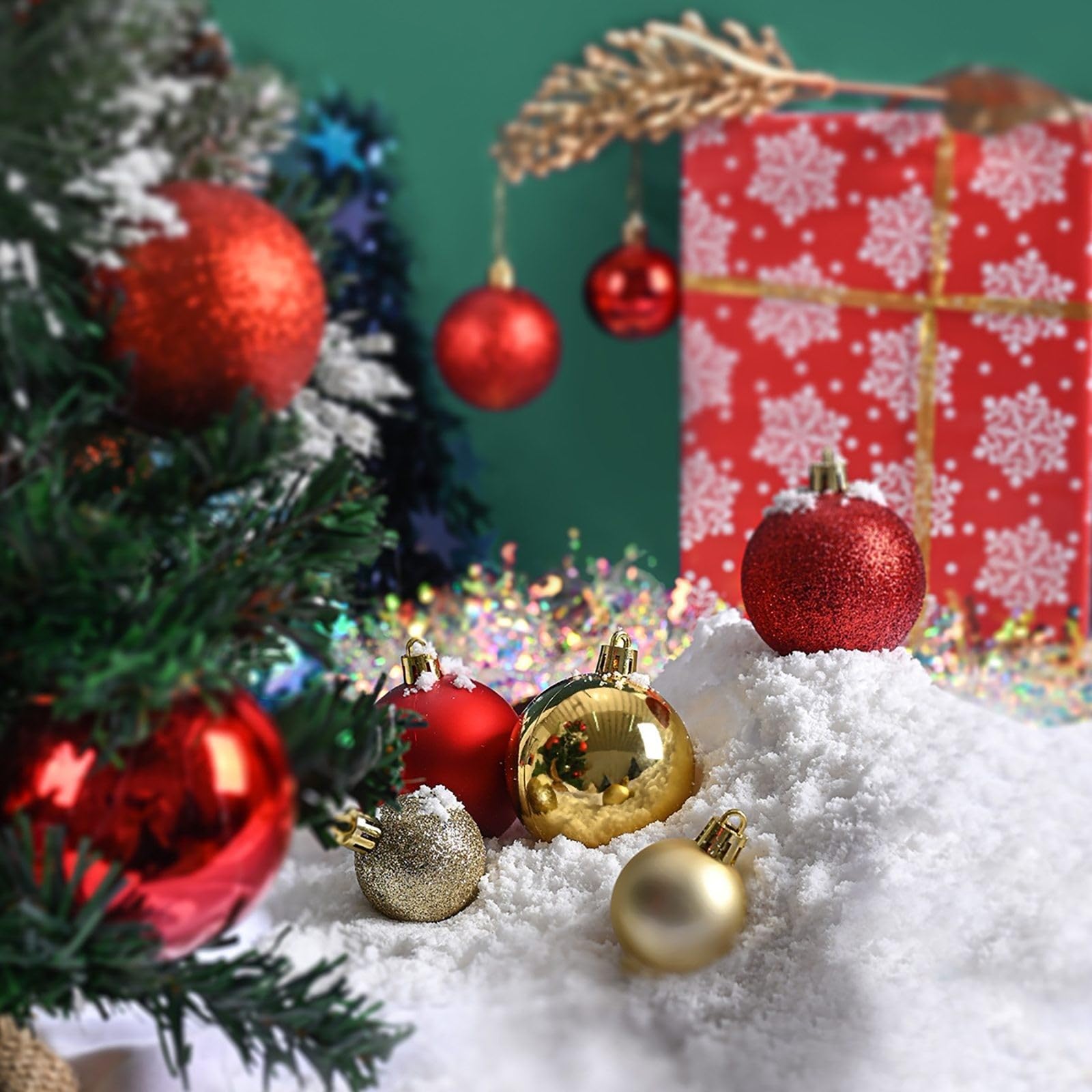 Juego de 24 bolas de decoración de Navidad con purpurina para árbol de Navidad y centros de mesa (verde)