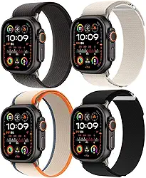 Pacote com 4 pulseiras de nylon compatíveis com Apple Watch Ultra 2/Ultra. Pulseiras masculinas de 49 mm, 46 mm, 45 mm e 44 mm, esportivas respiráveis para Apple Watch séries 10, 9, 8, 7, 6, SE, 5, 4,