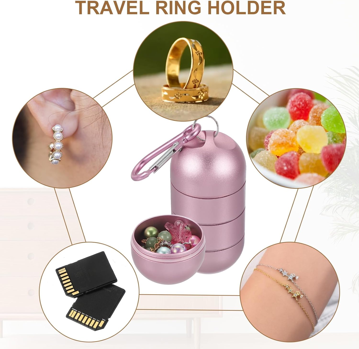 uxcell トラベルリングホルダーキーチェーン ポータブルジュエリーホルダー ストレージオーガナイザー 5層リングケース ミニジュ