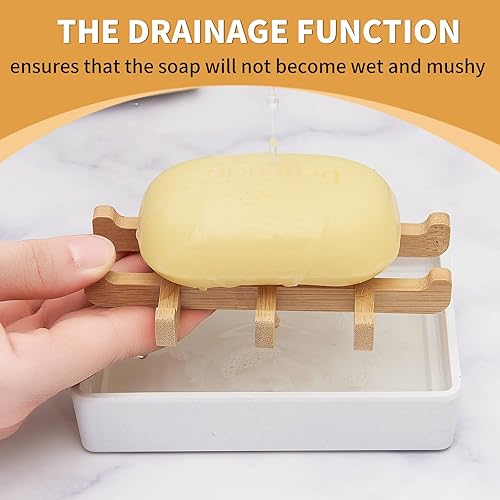 Miniatura 3 de Jabonera de bambú para ducha, soporte de barra de jabón de madera para baño, bandeja de jabón inferior con cuatro almohadillas antideslizantes