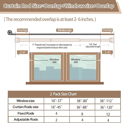 Miniatura 7 de Paquete de 2 barras de cortina de bronce para ventanas de 28 a 48 pulgadas (2.3-4 pies), barras de cortina resistentes de 1 pulgada de diámetro,