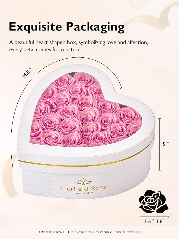 Eterfield 27 Forever Flowers in Heart Shape Box, Preserved Roses that Last a Year Preserved Flowers Birthday Gifts for Her Mom Women Wife Anniversary Valentines Day Mothers Day Christmas, Pink by Eterfield - Image 5