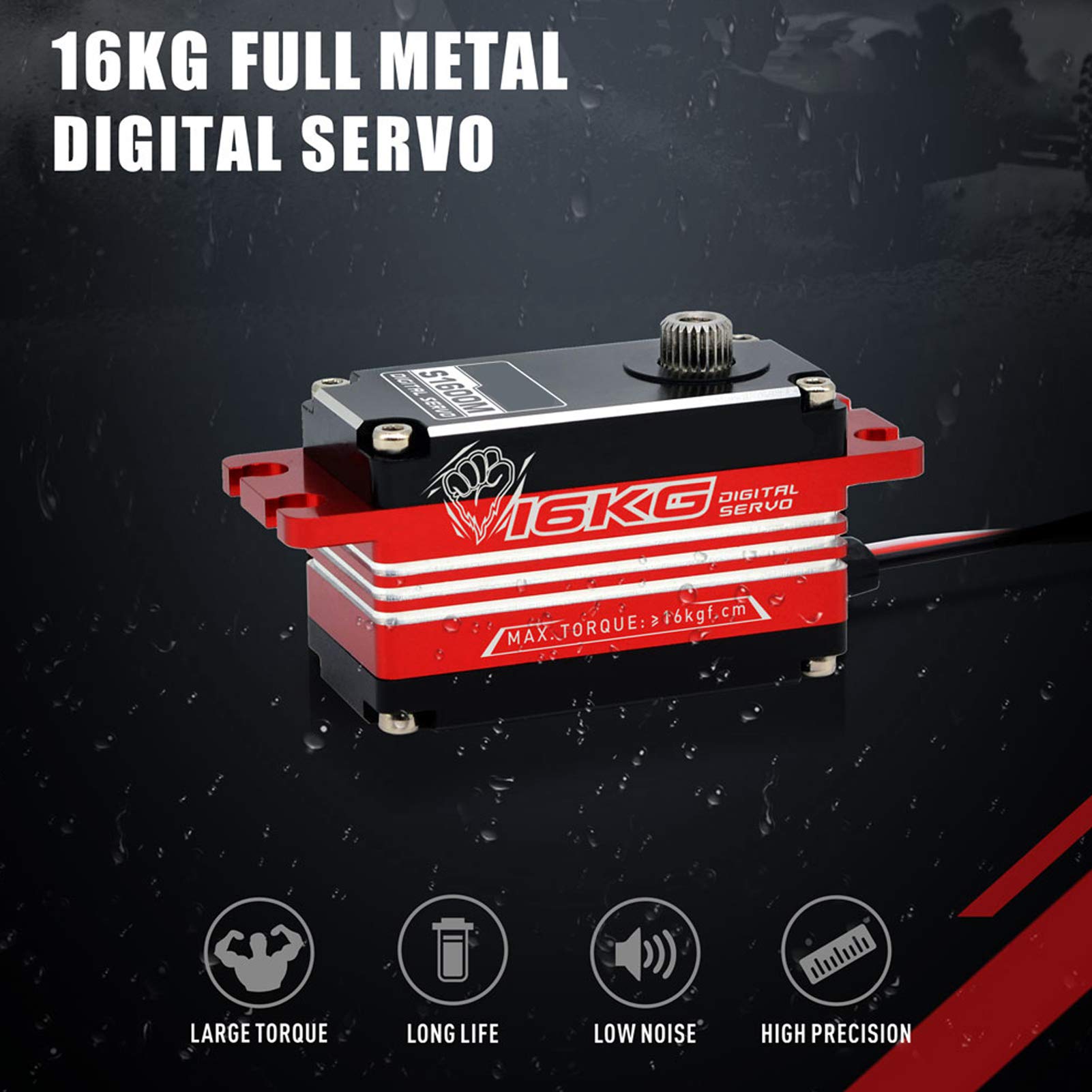 Surpass Hobby S1600M Servomoteur RC sans Noyau 16 kg Servo à Engrenages métalliques étanche à Couple élevé pour véhicules Tout-Terrain RC 1/10 1/12 Coque en Alliage d'aluminium
