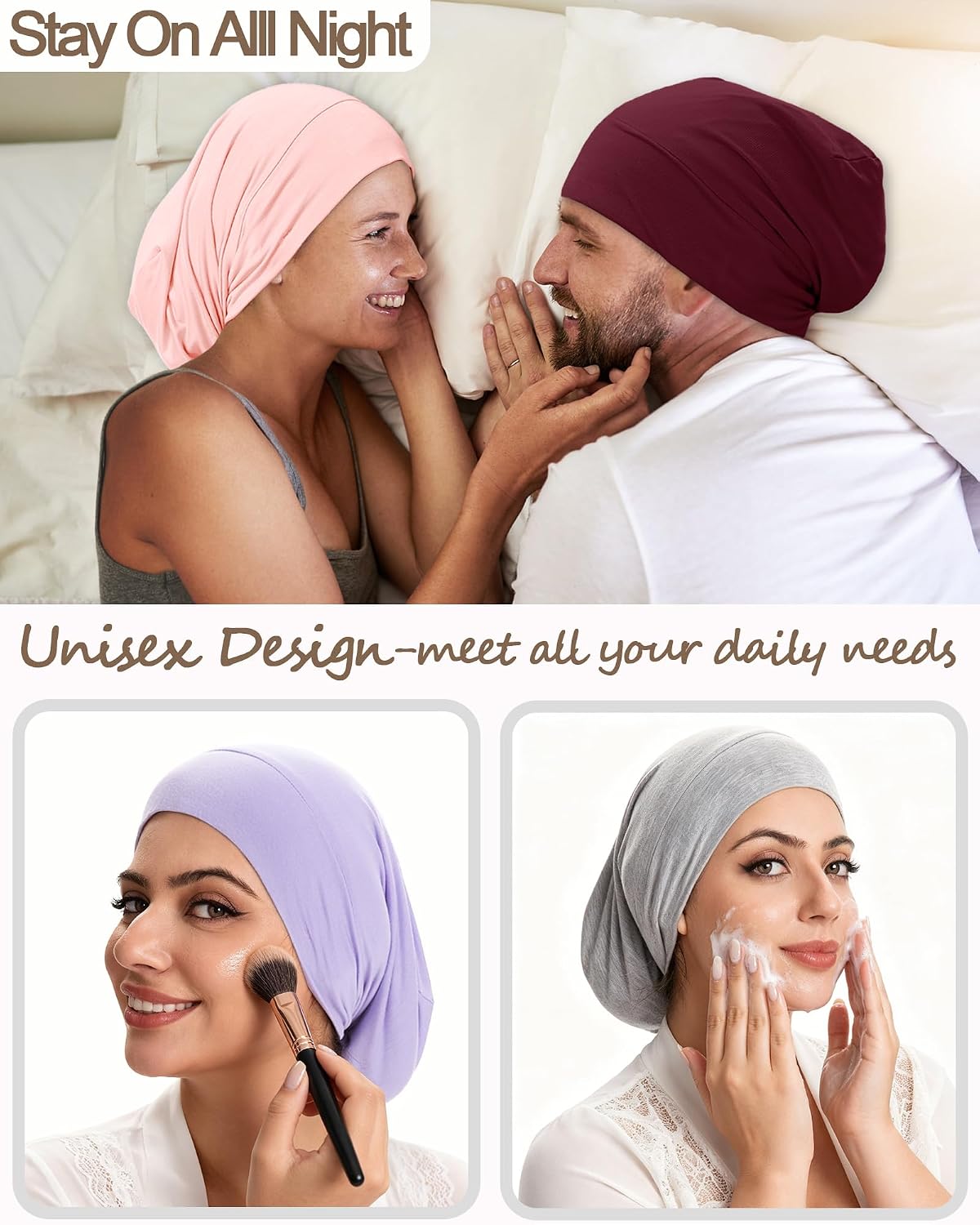 Cooling Lining Bonnet for Sleeping Women, Adjustable Sleep Cap for Curly Hair Braids Night Hair Wrap Slouch Beanie Hat