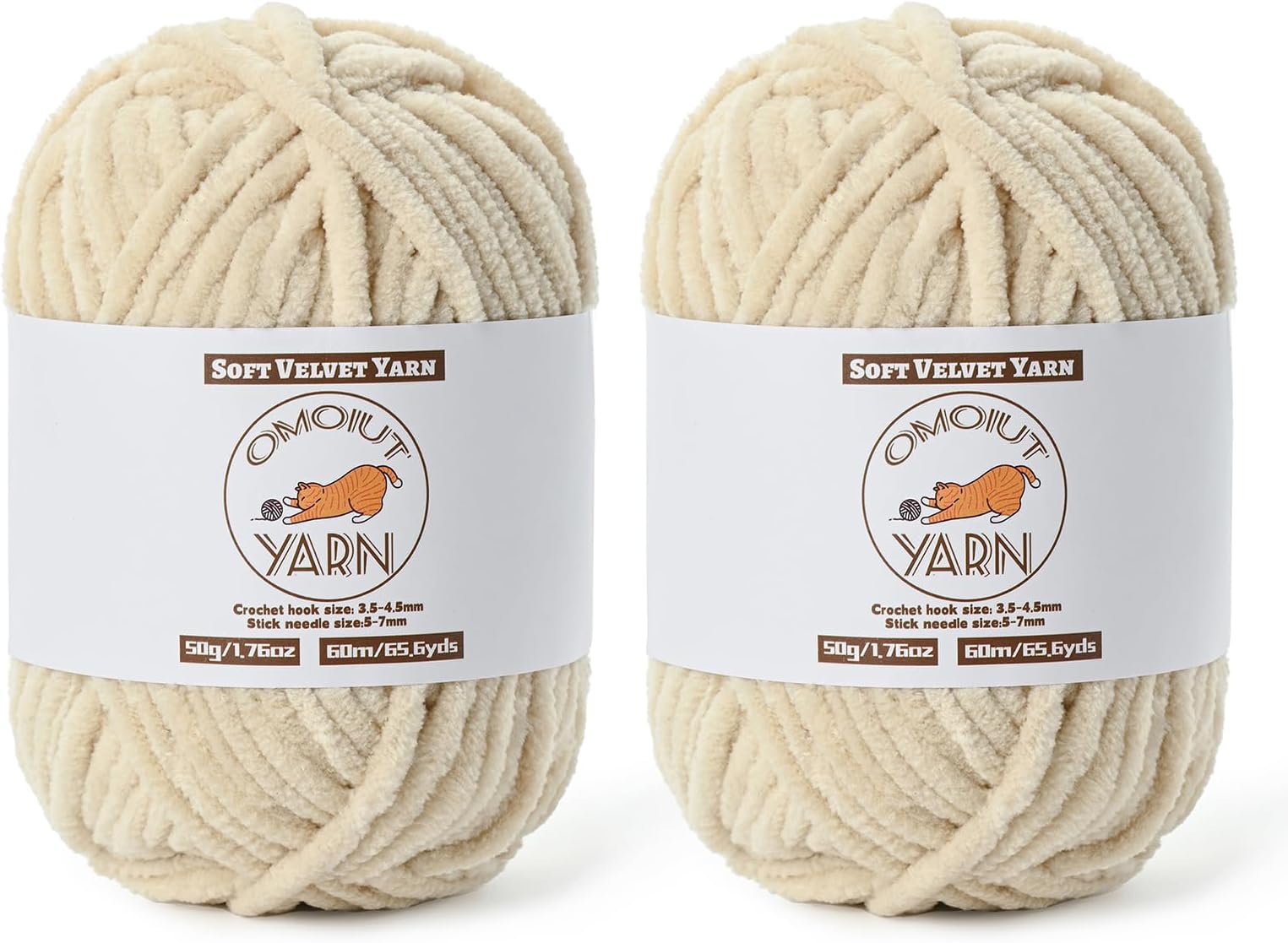 2 Pack Beige Fluffy Velvet Yarn for Crocheting, Chunky Chenille Baby Blanket Yarn for Crochet, Soft Fuzzy Puzzle Yarn for Knitting, (50g/1.77oz Each) Bulky Thick Amigurumi Crochet Yarns