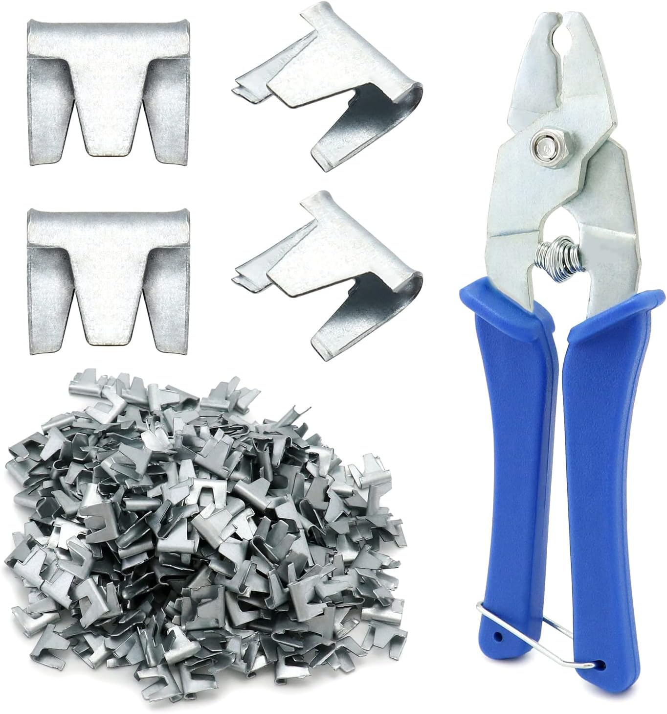 QWORK Wire Cage Buckle Clip Pliers with 300Pcs Wire Cage Clips, Construction Tool