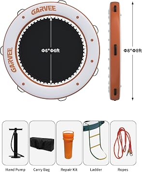 Garvee 8x8 ft Inflatable Floating Dock, Round Inflatable Dock Floating Platform with Mesh Swim Area, Non-Slip EVA Platform and Rope Ladder,Boats, Pool, Lake, Beach, Ocean