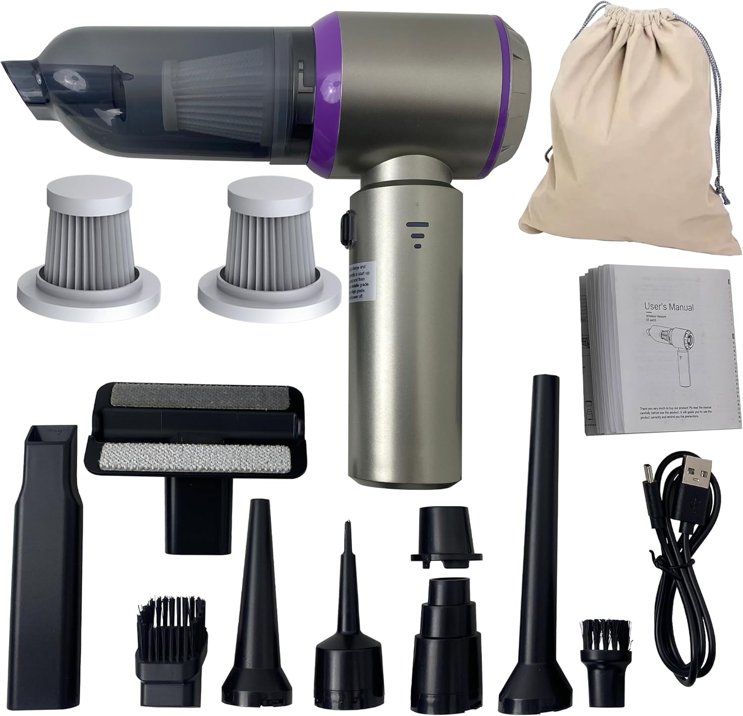 OMEO Vacuum & Air Duster 80,000RPM Super Power Mini Car Vacuum Cleaner 4-in-1 | Air Blower Gun & Air Duster & Pump | Handheld Electric Dust Blower for Home & Office – Cordless (Purple)
