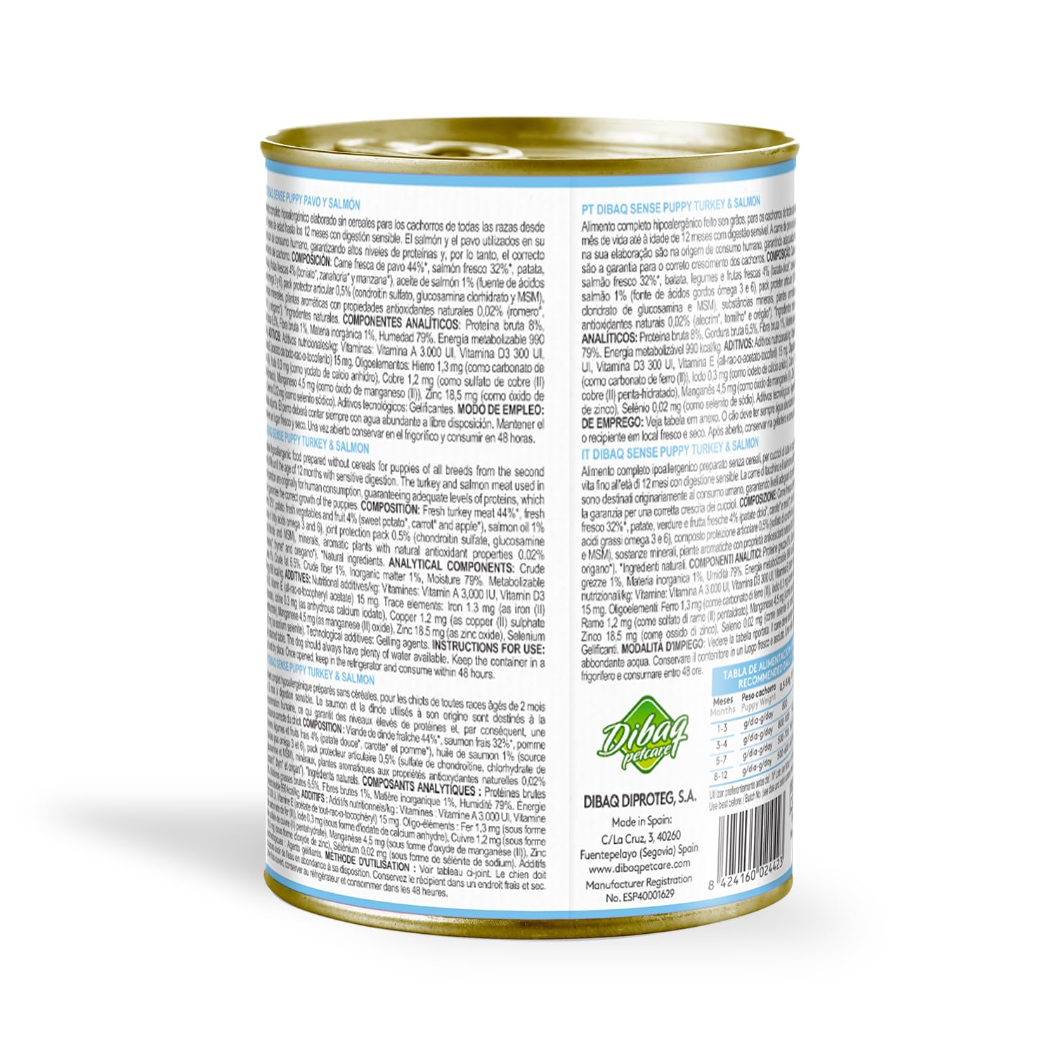 Dibaq Sense Grain Free Salmón y Pavo Cachorros, 12 uds x 380 gr