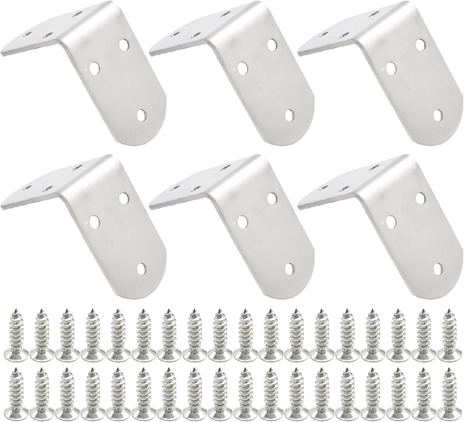 6Pcs Shelf Brackets, 65 × 65 × 38 MM Heavy Duty Metal Floating Shelves Bracket, Stainless Steel L Bracket Corner Brace Support for Wood Shelves Wall (Silver)