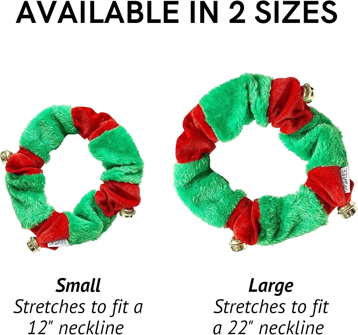 Midlee Red/Green Christmas Plush Bell Collar (Small)