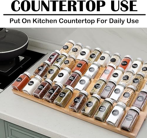 Miniatura 3 de Organizador de cajones de especias de bambú, estante de especias de 4 niveles para cajón de gabinete expandible de 13 a 26 pulgadas, organizador de