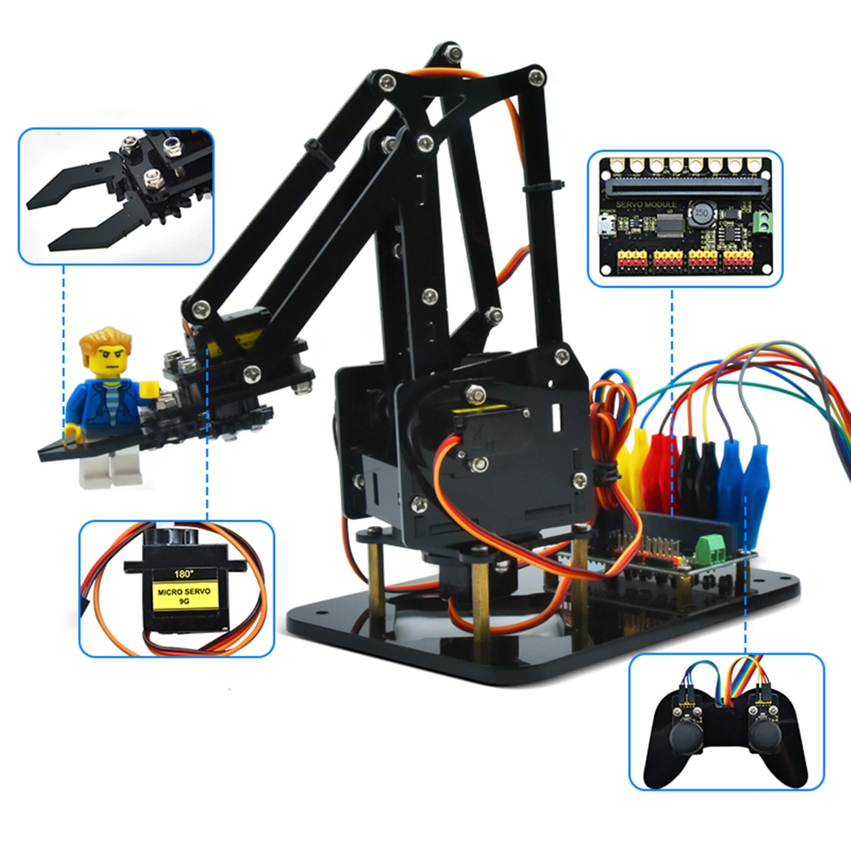 KEYESTUDIO BBC Micro:bit 4-DOF Robot Arm Kit (Exclude Microbit V2), STEM Education Kit with MakeCode/Python Coding for Programming Learning of Teenagers