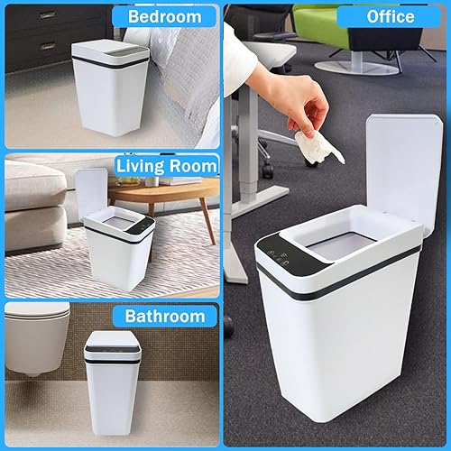 Miniatura 7 de Paquete de 2 botes de basura inteligentes sin contacto de 3.2 galones con sensor de movimiento y tapa, impermeable para dormitorio, baño, cocina