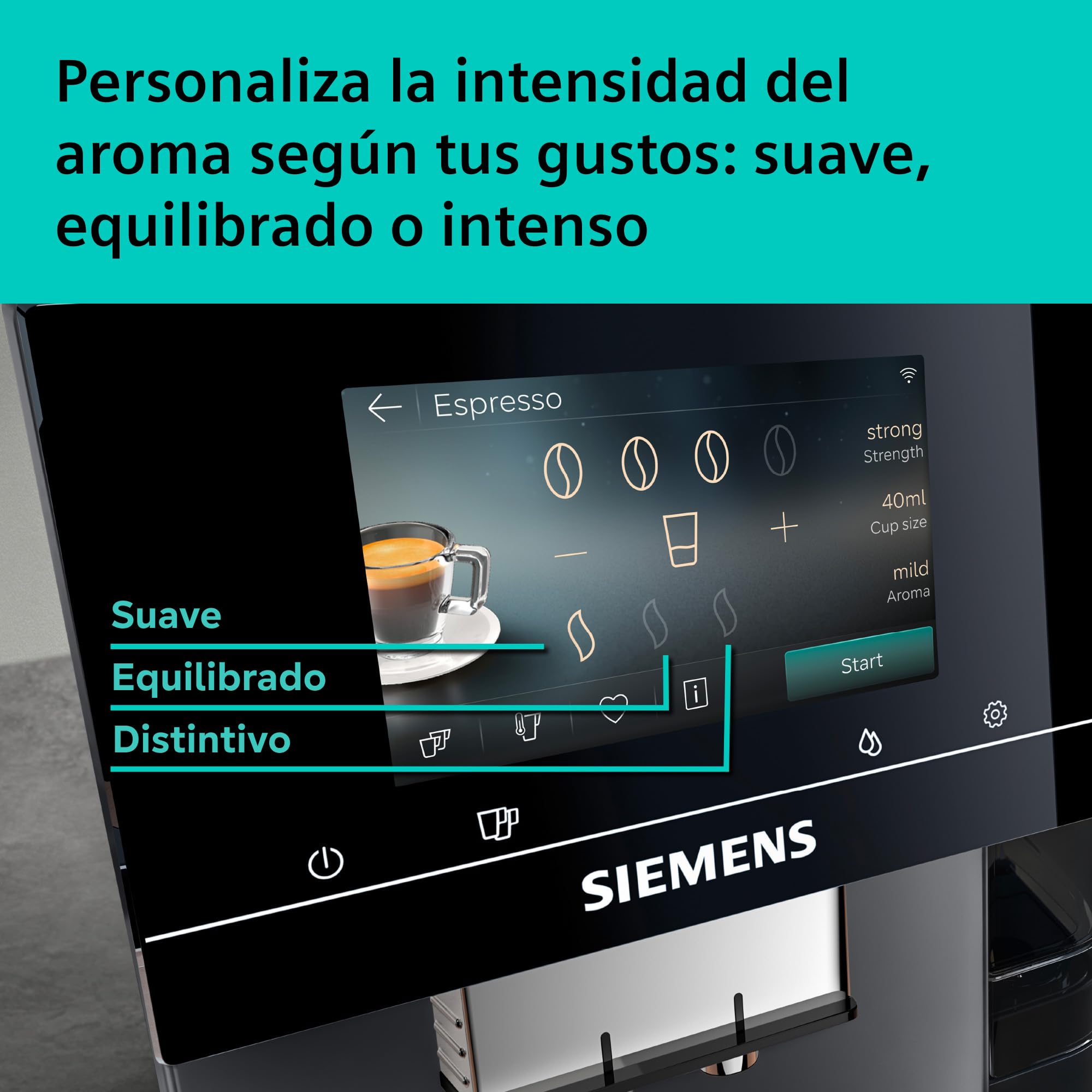 SIEMENS, Cafetera Superautomática, EQ700 iAroma, pantalla táctil, Cold Brew y Slow Brew, App Home Connect, morning haze, TP725E01