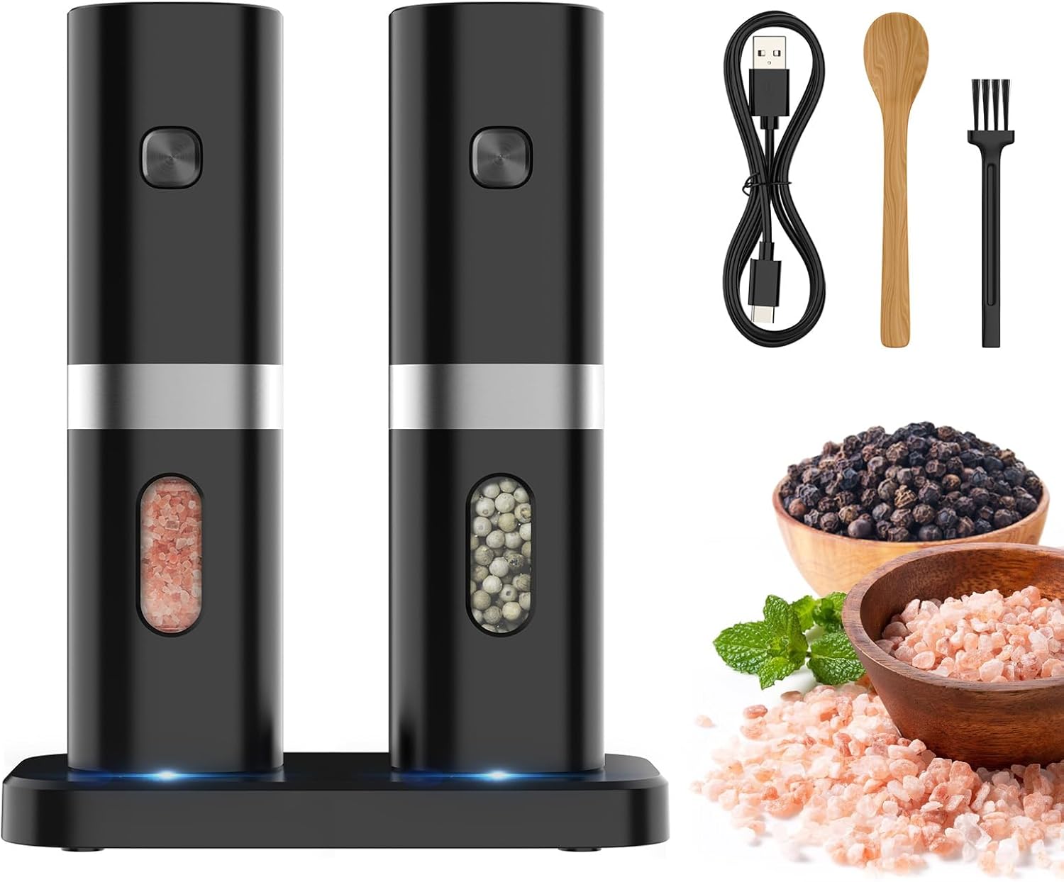 Syaws Pepper Grinder,Electric Salt and Pepper Grinder Set,Rechargeable
