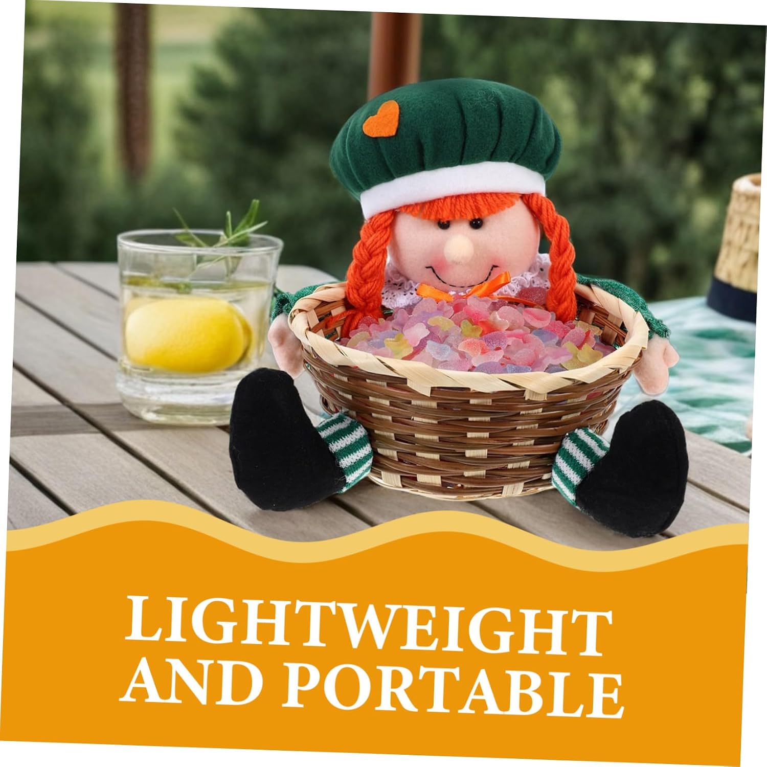 GLEAVI Patrick Day Plush Gnome Shamrock Candy Basket Unique Decorative Container for Irish Party Supplies for Storing Treats and Festive Decor