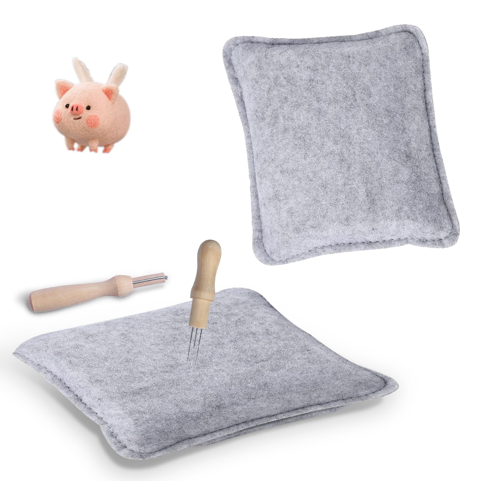 Nyoslb Grey 2 Pcs Needle Felting Pad, 11X9 Inch Felting Mat With 2 Felt Needles Sponge Needle Feltings Kit Needled Felt Tool Kit Feltings Supplies For Diy Project