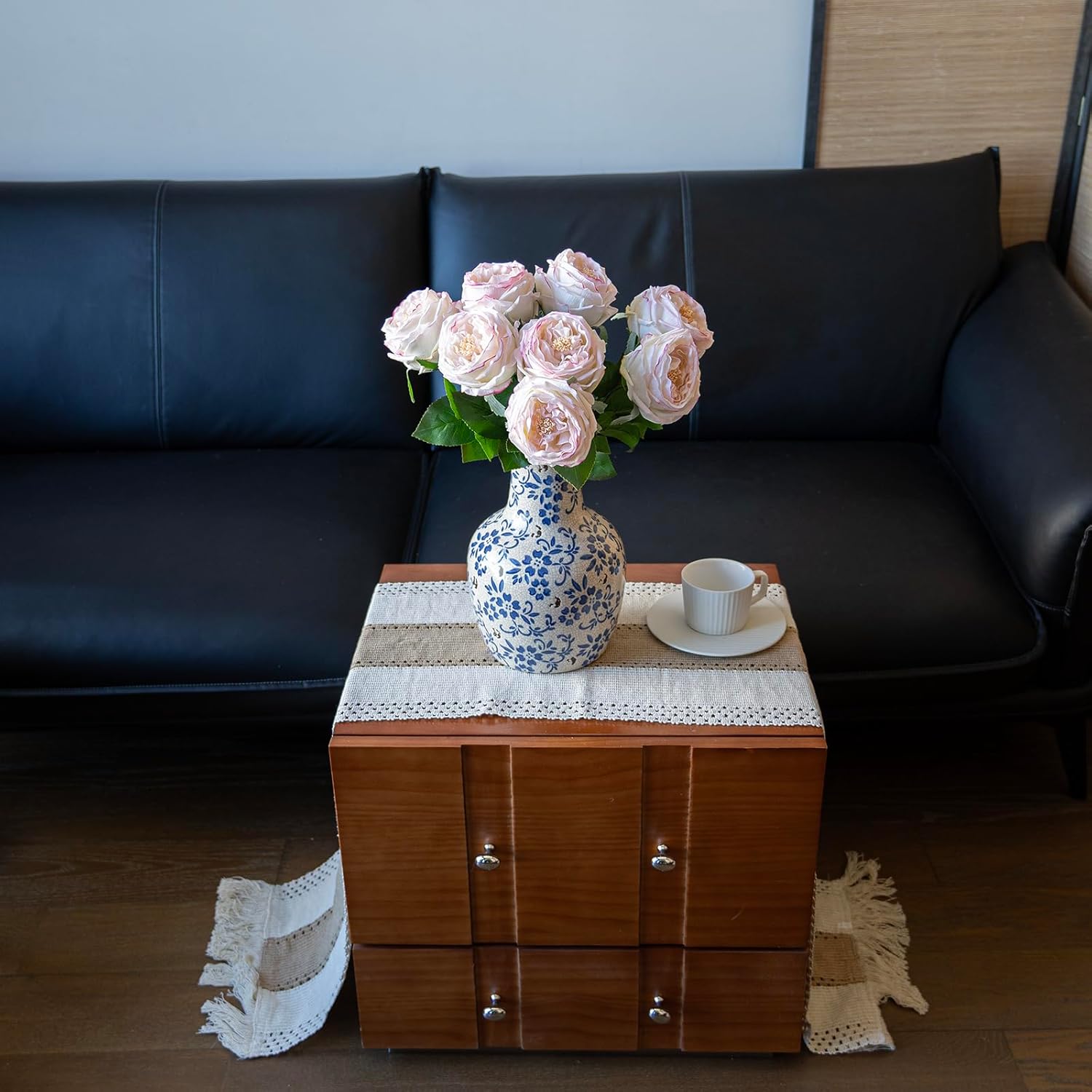 Light Pink 4pcs Fake Flowers for Decoration Home Decor Artificial Flowers Austin Rose Peony Latex Fake Flower Living Room Decoration Vivid Pink Roses Peonies(Pink Edge 4pcs) - Image 4