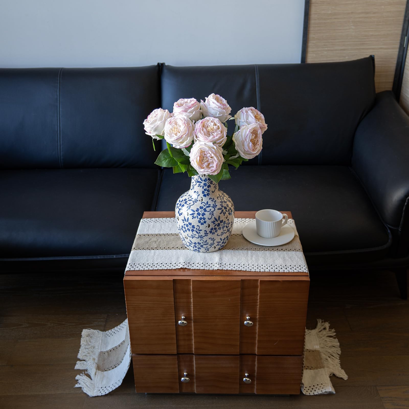 DUYONE Nepbloemen voor decoratie woondecoratie kunstbloemen Austin roos pioen latex nepbloem woonkamer decoratie levendig roze rozen pioenrozen (lichtpaars, 4 stuks