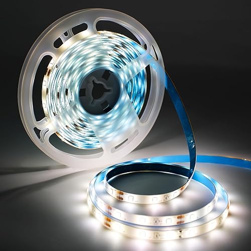 Tira de luz LED de 16.4 pies, 12 V, blanco cálido, IP65, impermeable, 300 LED 2835 SMD, cinta LED flexible para dormitorio, cocina, armario, TV,