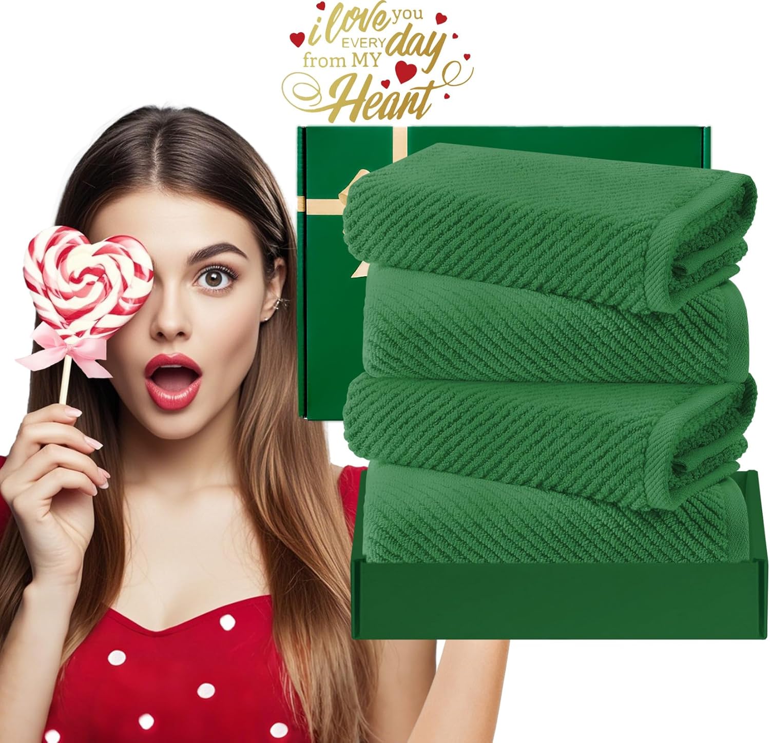 Green Hand Towels for Bathroom (4PC, Large 18"x28") - 100% Cotton | Quick Dry | Light Weight | Thick | Soft | Absorbency, Hand Towels for Showering, Bathroom Essentials Set, Hunter Green - Image 6