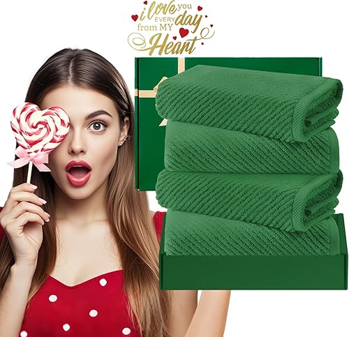 Vista 153 de VOOVA & MOVAS Toallas verdes para baño, 100% algodón, de secado rápido, ligeras, gruesas, suaves, juego de toallas de 6 piezas, 2 baños grandes