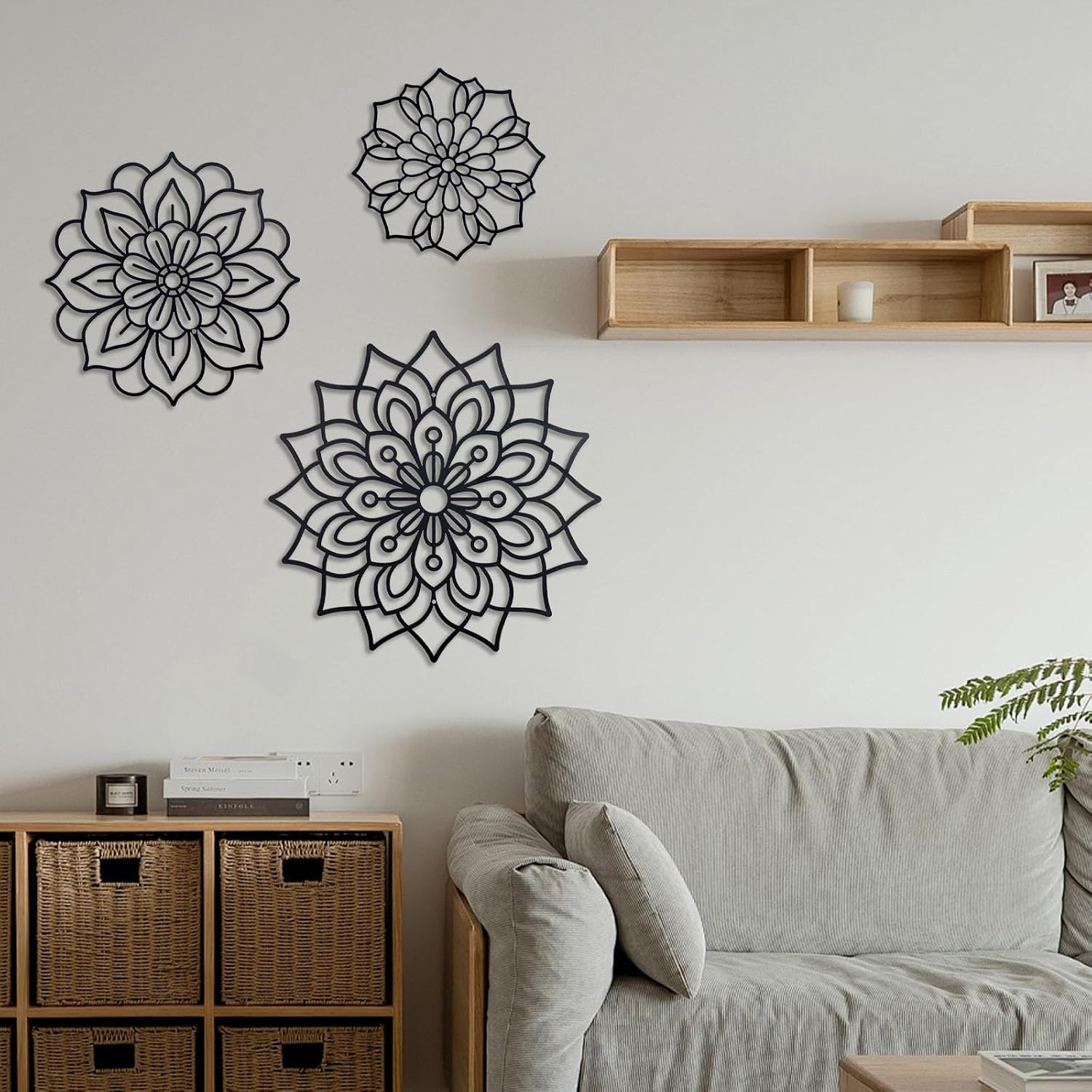 OYEFLY 3 Pieces Metal Flowers Wall Decoration,Flower Art Wall Decor Farmhouse Wall Decor (Black style2)