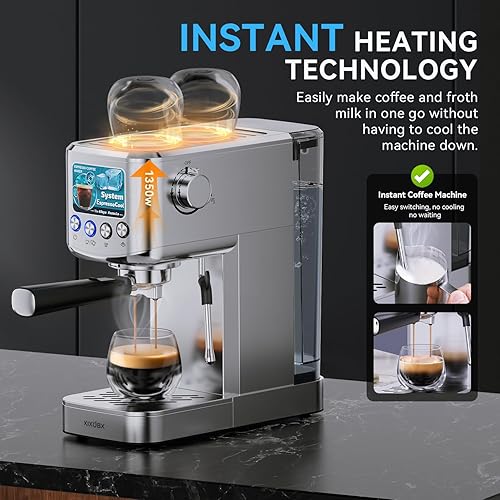 Miniatura 4 de Máquina de café expreso de 20 barras con espumador de leche, cafetera de acero inoxidable con tanque de agua extraíble de 42 onzas para capuchino,