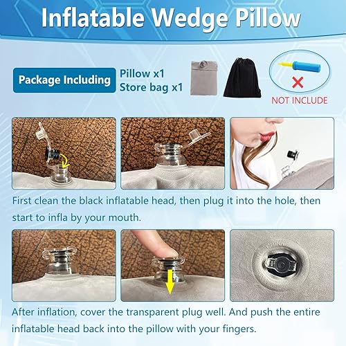 Miniatura 5 de Almohada inflable de cuña para dormir, con reflujo ácido, posicionadores corporales, cuña triangular, elevación de piernas con inclinación de 30