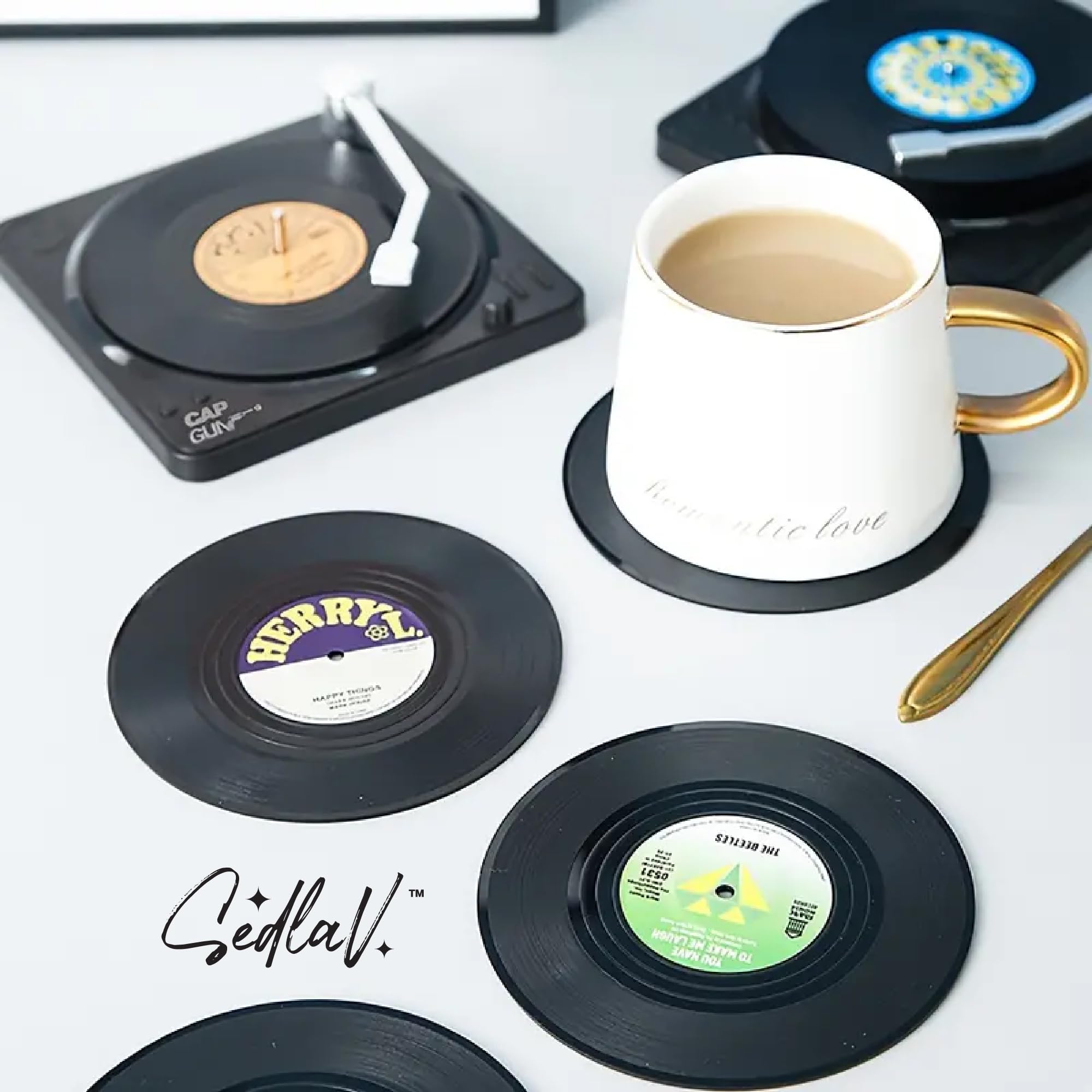 Great Coasters #12546 - Set di 2 sottobicchieri quadrati/lucidi qualità per qualsiasi tipo di tavola, motivo geometrico Art Deco