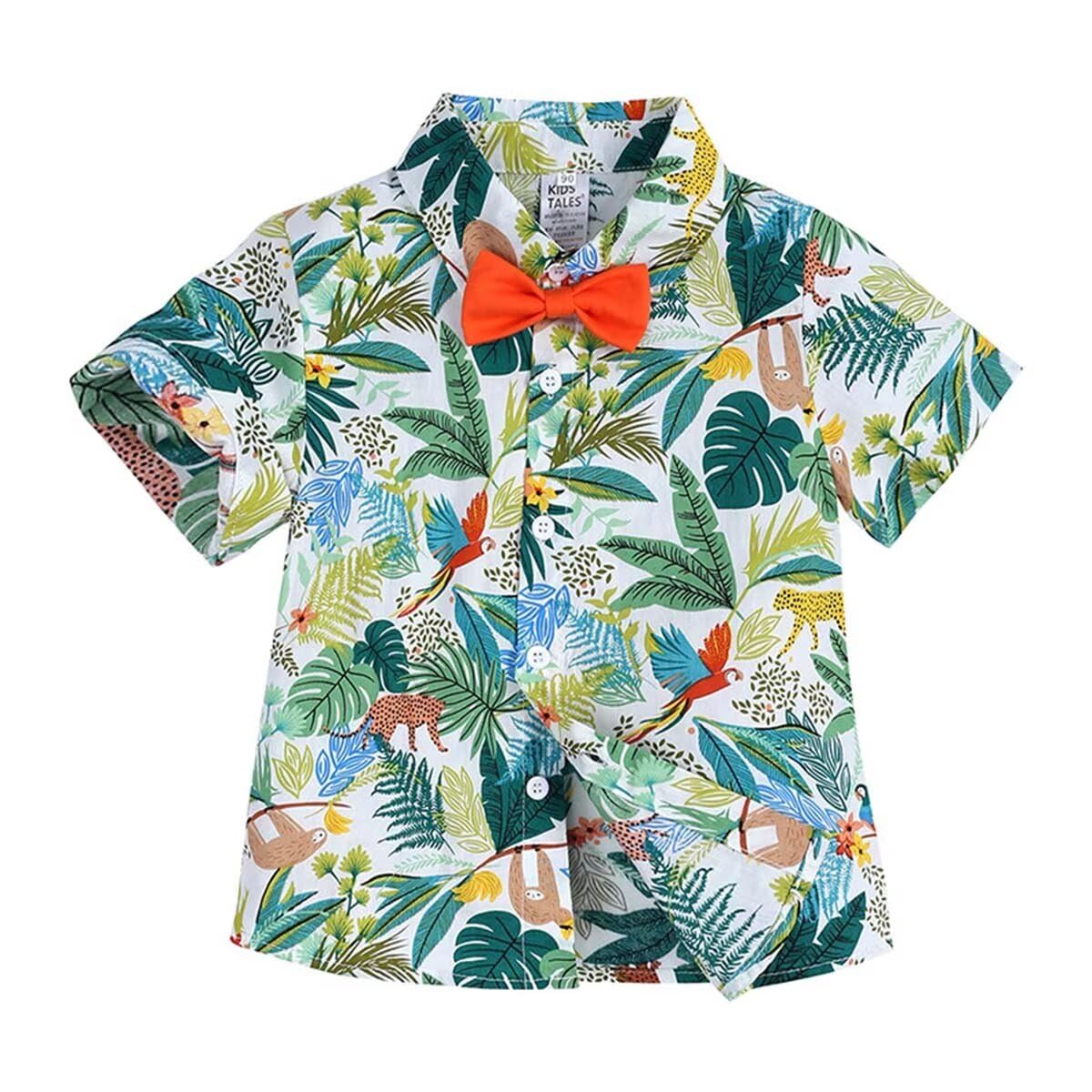 ZROPANZI Toddler Baby Boy Shorts Sets Hawaiian Outfits,Tropical Floral Shirt+Shorts Vacation Clothing Sets