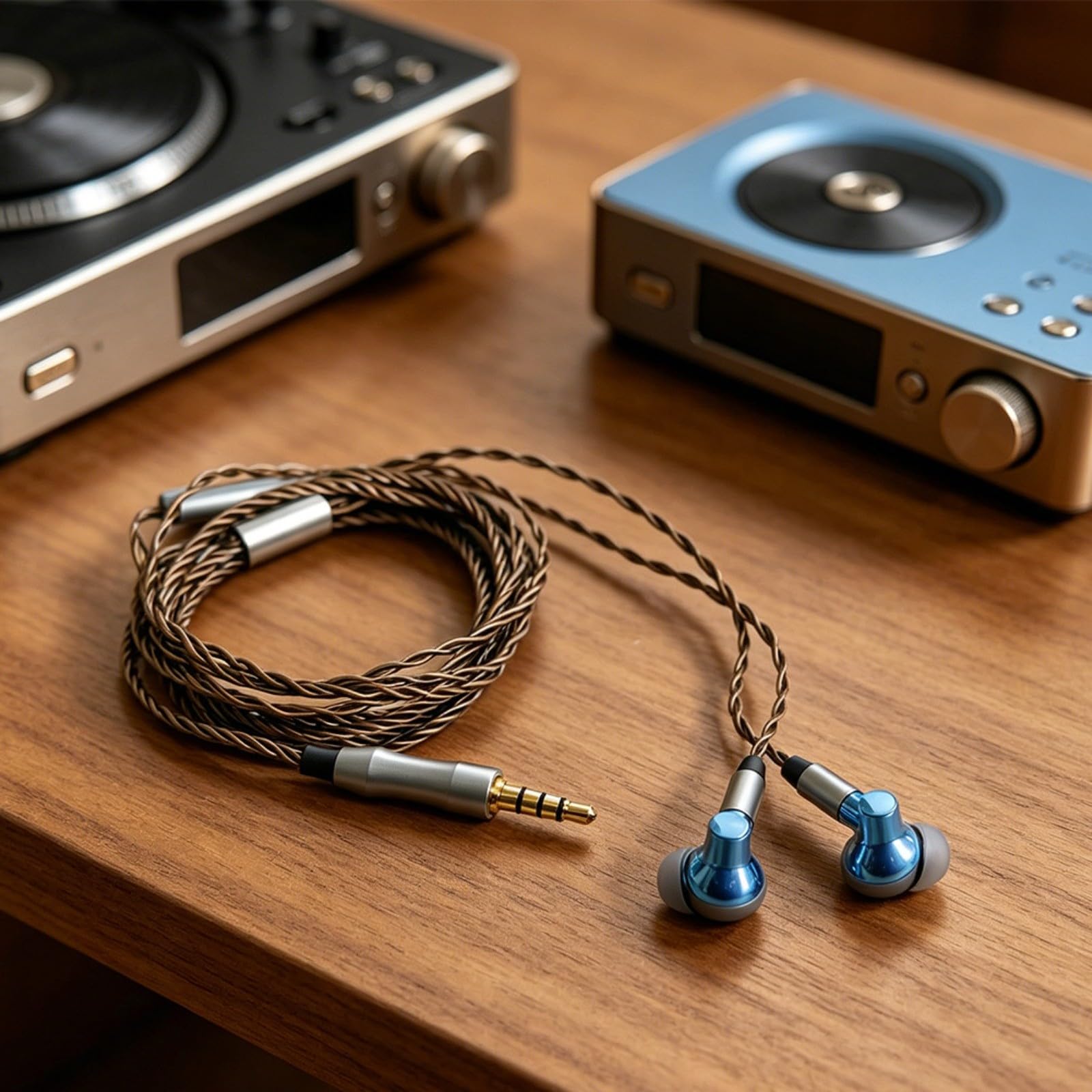 Auriculares con cable de cabeza plana con cable MMCX Jack de 35 mm chapado en plata HiFi sonido para dormir viajar para PODCASTS azul (MIC)