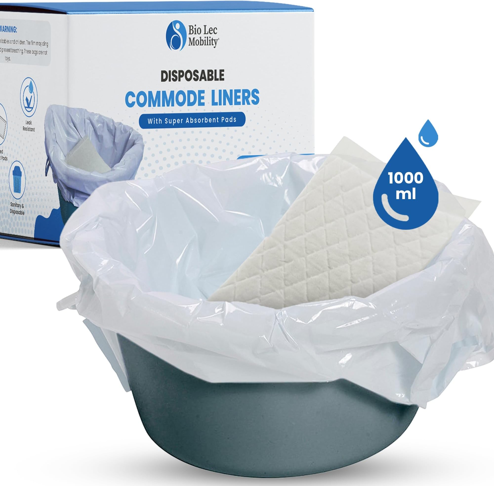 Bio-Lec Health Systems Mobility Premium Commode Liners | Included with Supreme Absorbent Pads | Commode Toilet Chair Bucket Bags | 30 Sets