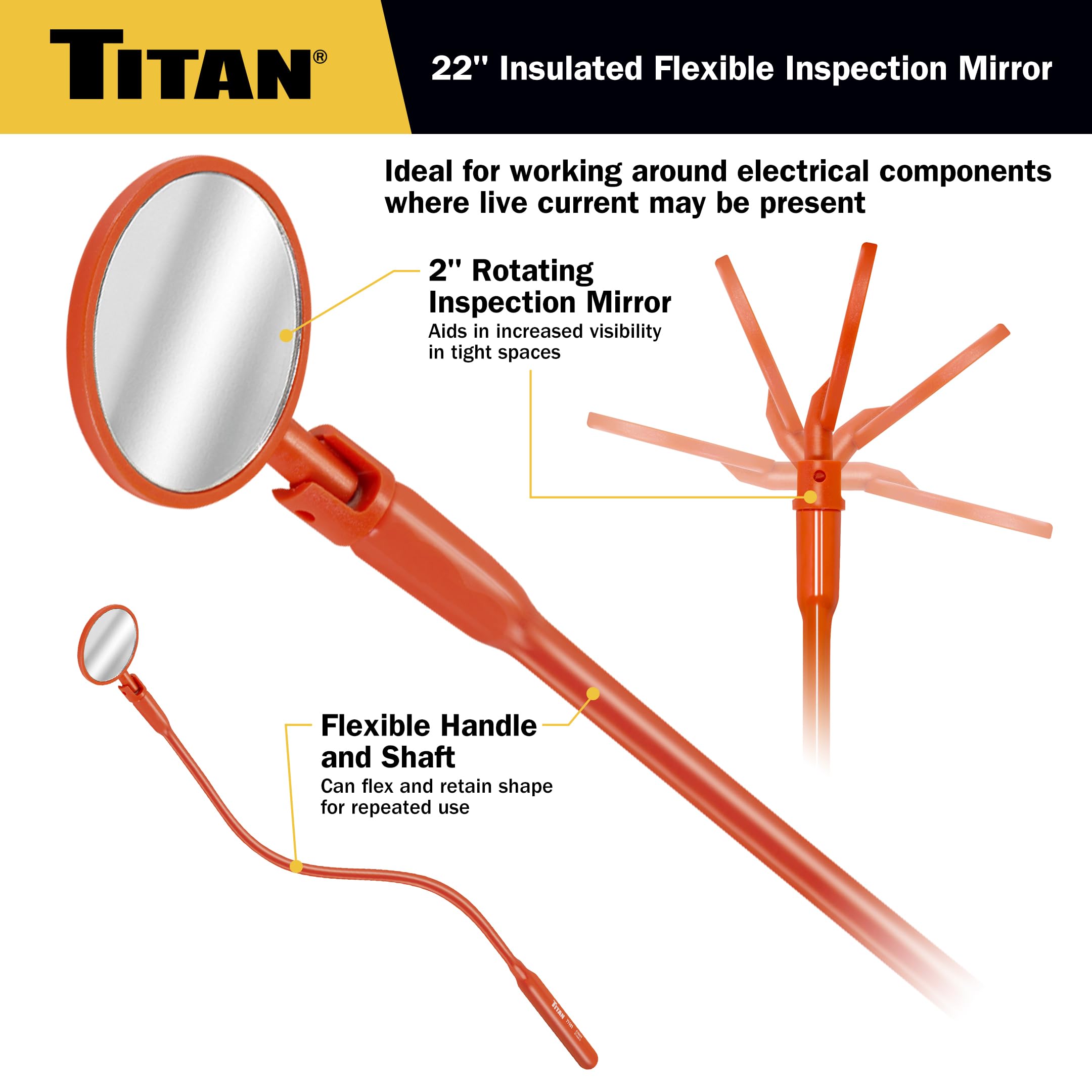 Titan 71101 Espejo de inspección flexible aislado VDE de 22 pulgadas