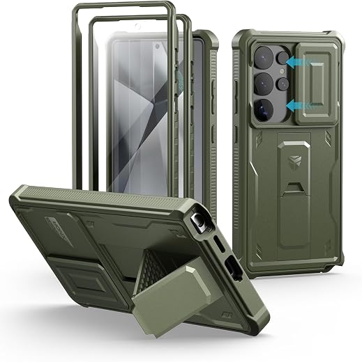 Dexnor for Samsung Galaxy S25 Ultra Case with Built-in Slide Camera Cover &amp; Screen Protector &amp; Kickstand, Heavy-Duty Shock...