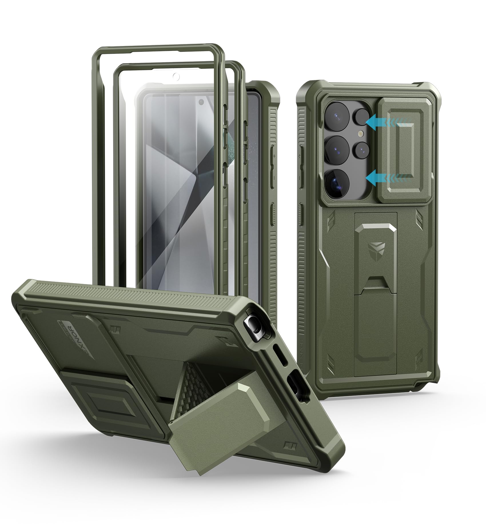 Dexnor for Samsung Galaxy S25 Ultra Case with Built-in Slide Camera Cover &amp; Screen Protector &amp; Kickstand, Heavy-Duty Shockproof Rugged Case Full-Body Bumper Cover for Galaxy S25 Ultra(2025),Army Green