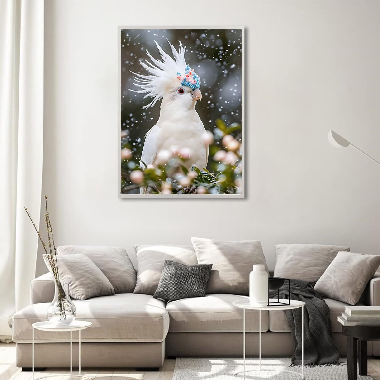 Diamond Painting Erwachsene Weiß 5D Diamond Painting Vogel DIY Set Erwachsene Anfänger, Vollbohrer Diamanten Malerei Stickerei Kreuzstich Bastelset für Zimmer Wand Deko Schlafzimmer 60x90cm, Model890