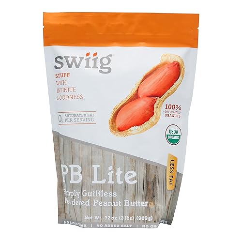 swiig PB Lite 2lb – Bajo en calorías, 0.18 oz de proteína, sin azúcar añadido – Mezcla en batidos de proteínas y batidos – Bajo en carbohidratos –
