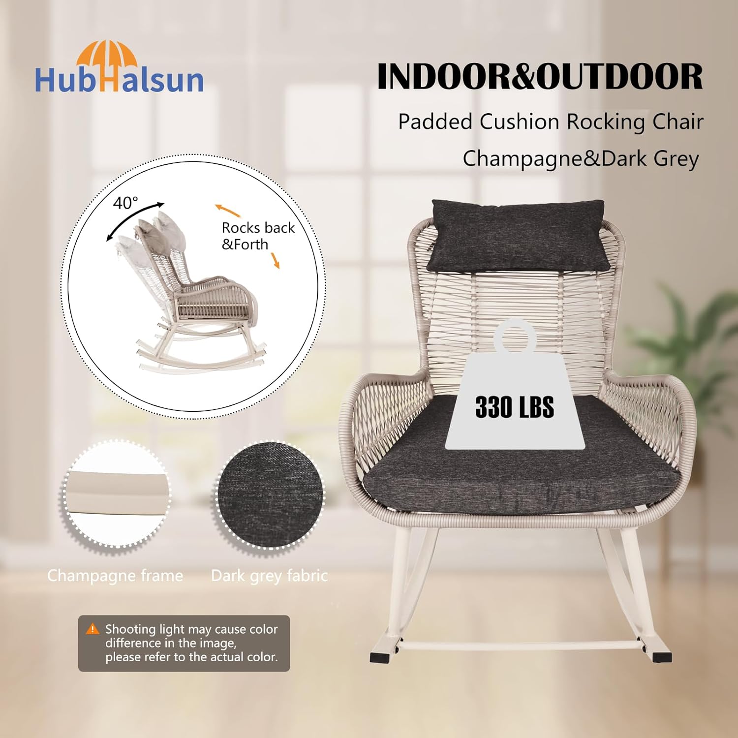 Rocking Chair, Indoor & Outdoor, Rocker Recliner Chair for Front Porch, Garden, Patio, Backyard (61611415)