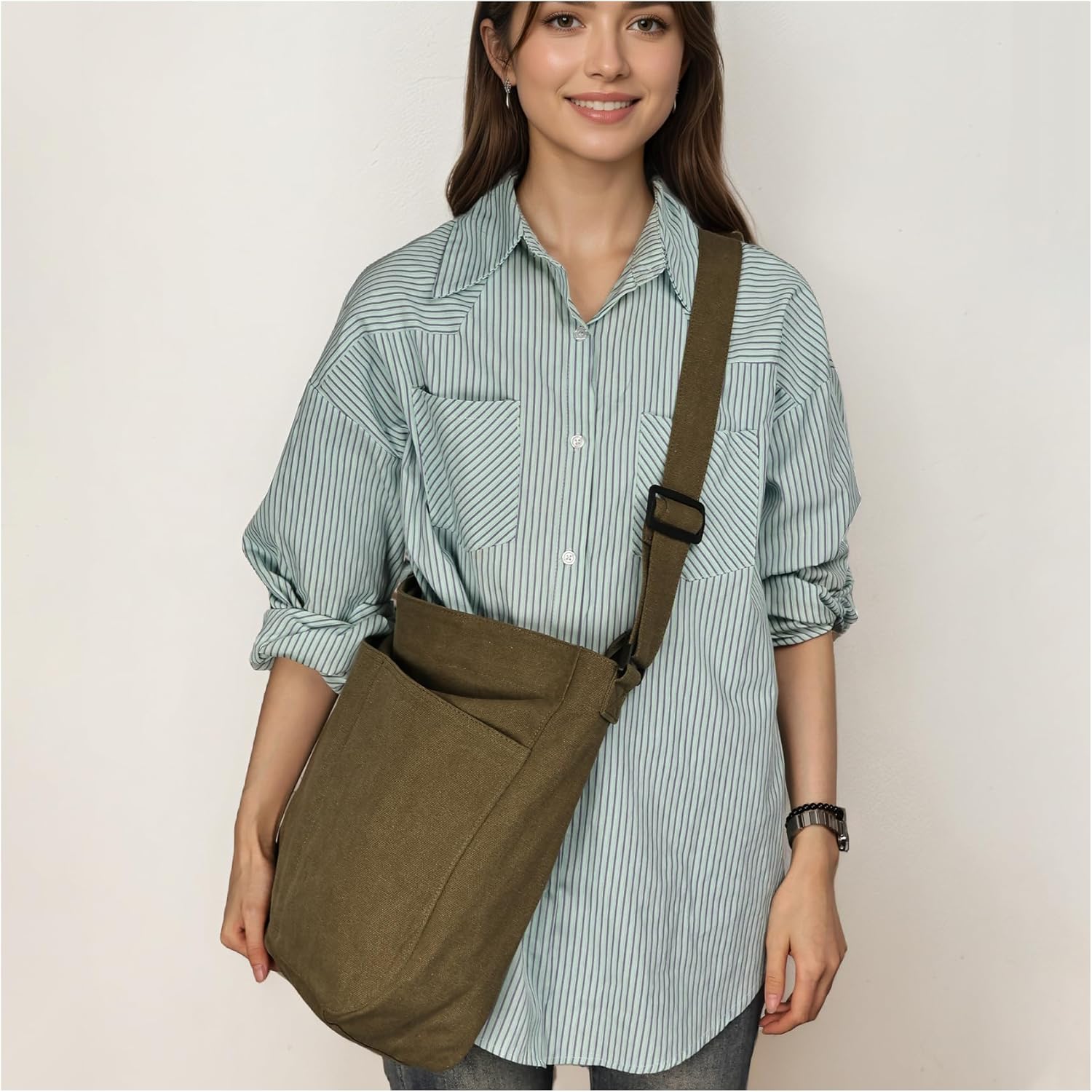 Hobo Bag Canvas Crossbody Shoulder Bag for Women and Men Large Casual Messenger Bags Canvas Tote Bag Travel Work - Image 3