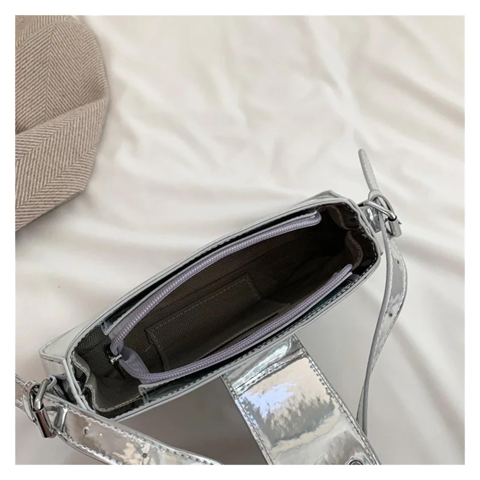 Bolso Bandolera Mujer Bolsos de mujer, diseño de bolso de hombro, bolso de piel brillante, bolso de fiesta, bolso de charol plateado