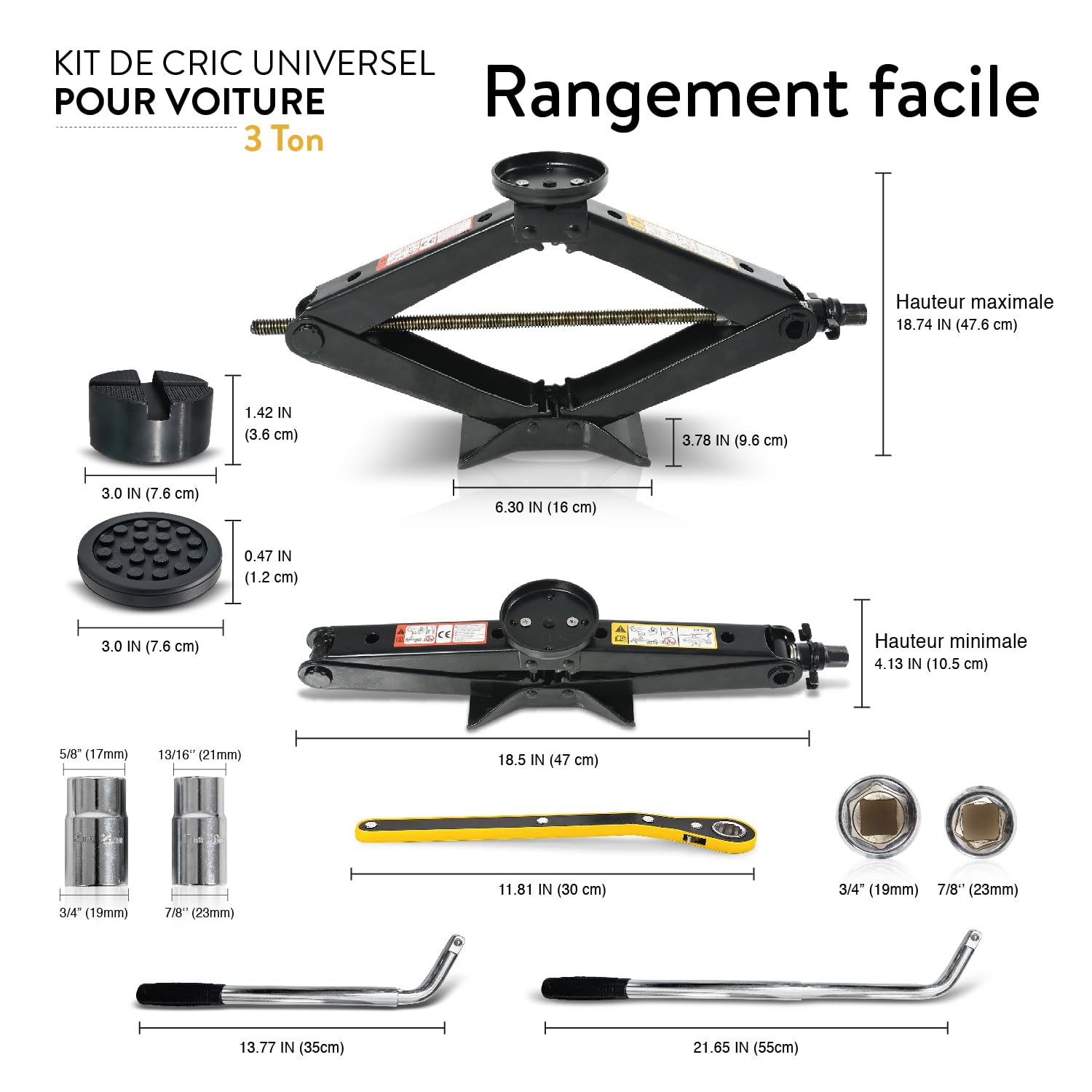 Kit Cric Voiture 3 T | Cric à Ciseaux Portable pour SUV et Voitures