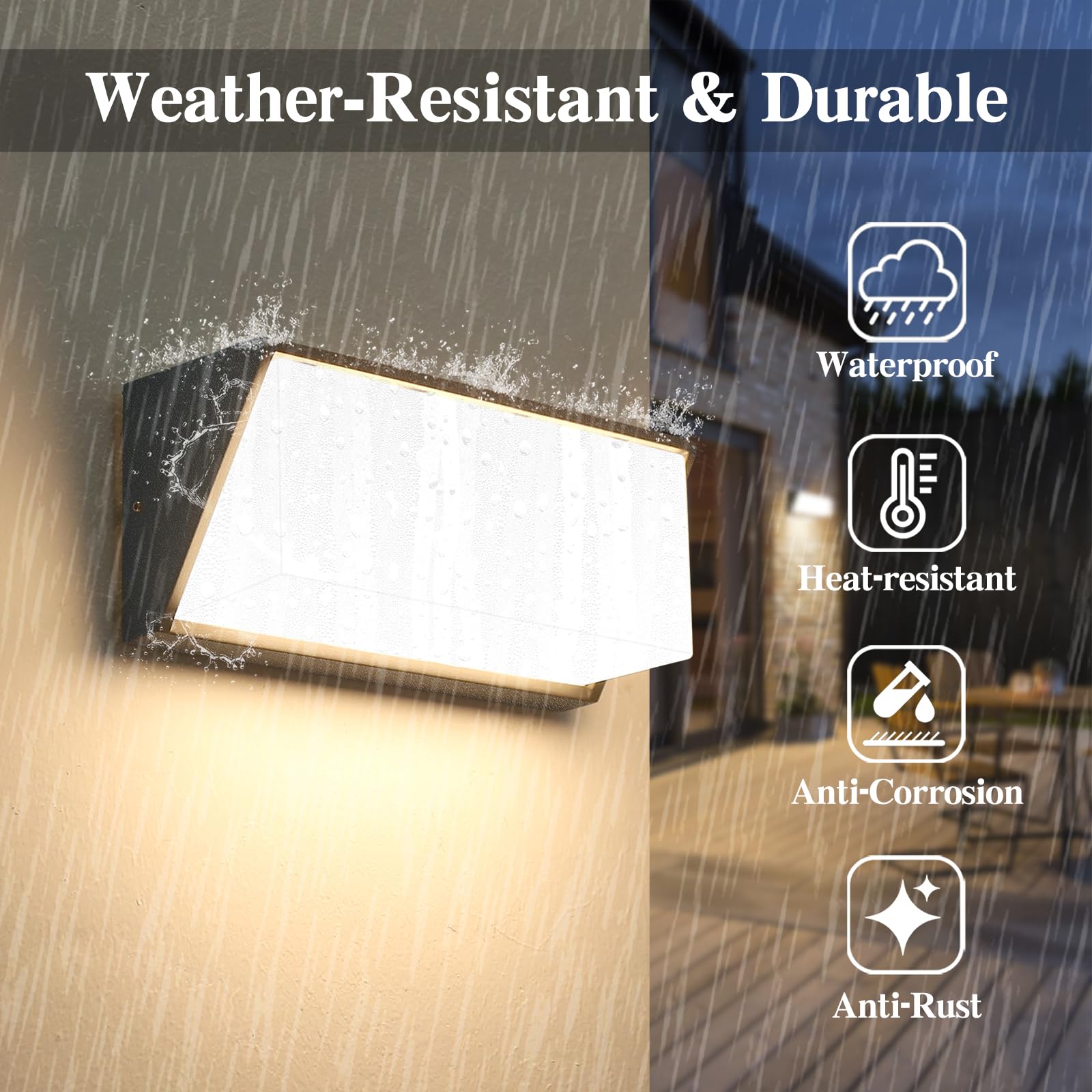 HLFVLITE LED Outside Wall Light, Aluminum Outdoor Wall Lamp Exterior Garden Sconce, IP54 Waterproof, 870LM 3000K Warm White - Image 4