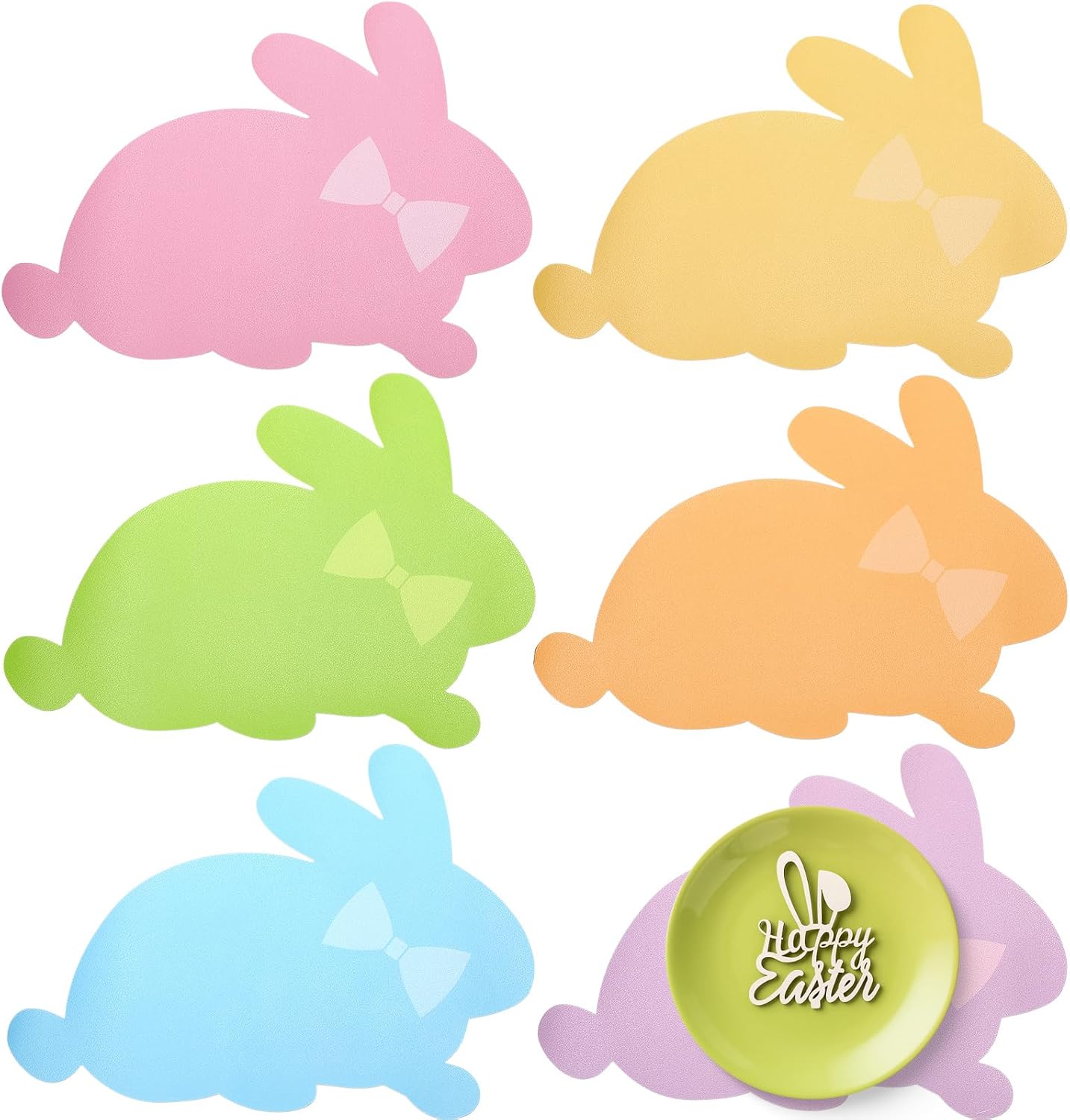 Remerry Easter Bunny Placemats Set of 6 Easter Leather Rabbit Table Mats Decorations Seasonal Holiday Spring Place Mats Waterproof Leather Washable Kitchen Mat for Party Dining
