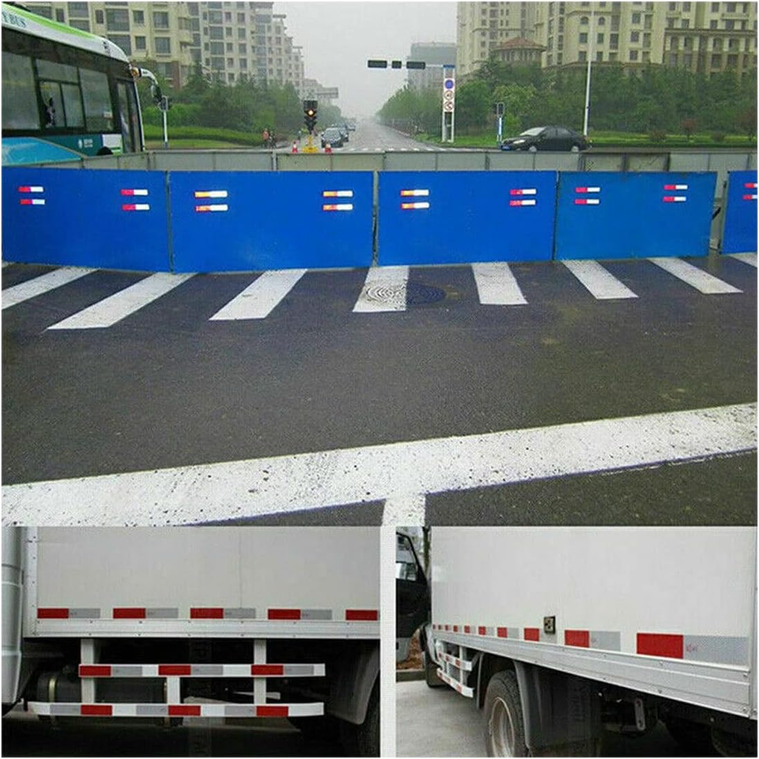 50Pcs Bright Red&White Night Light Reflector Reflective Safety Warning Tape Strip Stickers Compatible for Truck Car Pickup