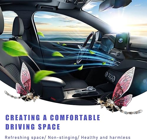Vista 4 de Augeny 2 clips de ventilación de libélula brillantes, bonitos clips de ventilación de ambientadores de automóvil de cristal, clip de ventilación