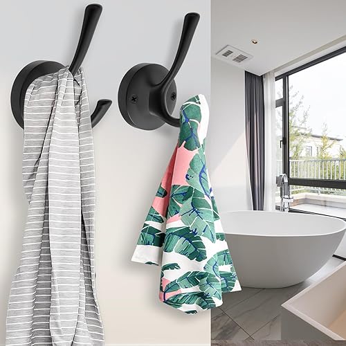 Vista 19 de Ganchos dorados para pared, paquete de 3 ganchos para toallas, de metal resistente, doble gancho para bata de baño, ganchos para sombreros