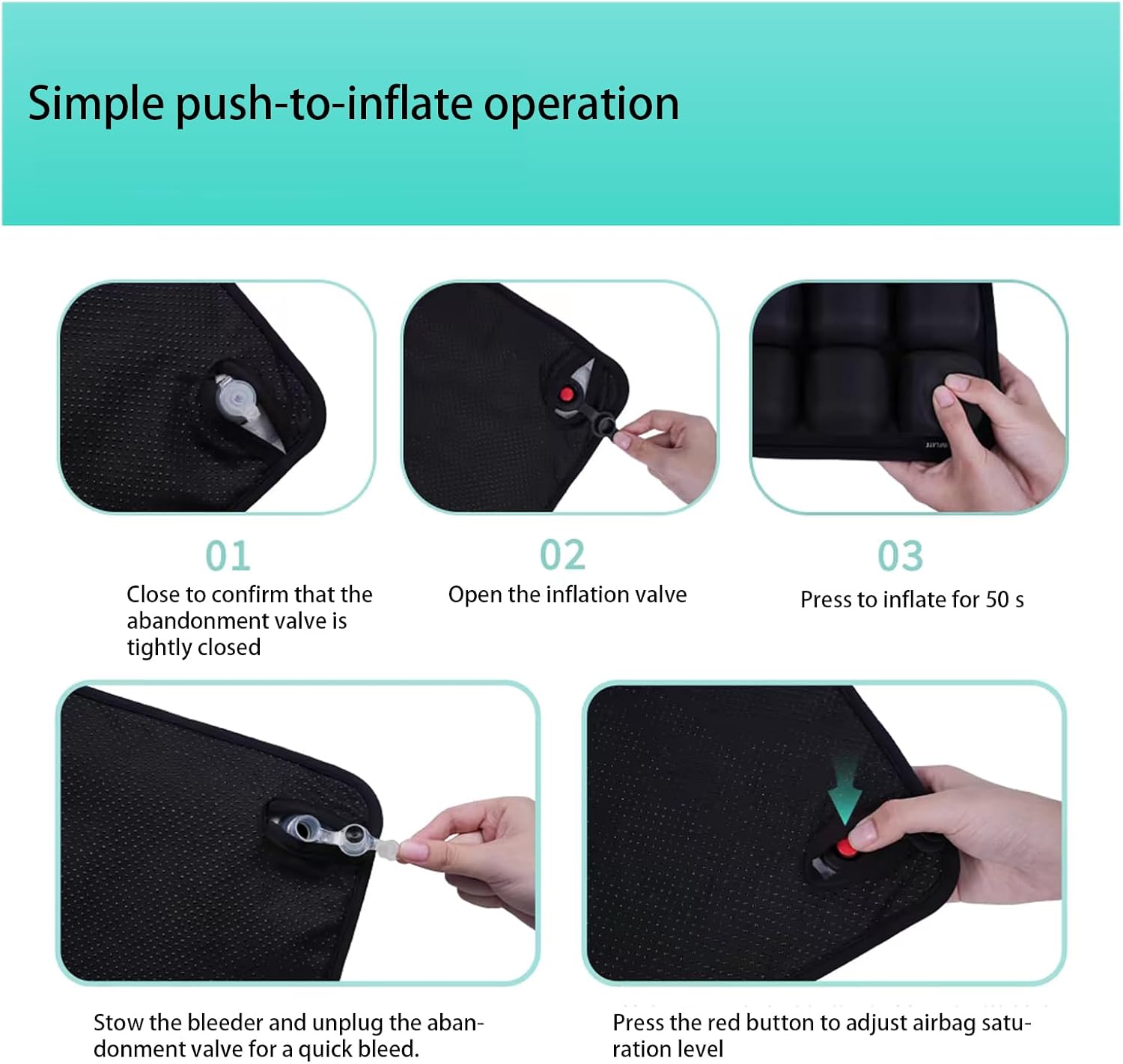 Inflatable Wheelchair Cushion - Pressure Relief & Ulcer Prevention, Pain Relief for Long Sitting, Air Seat Cushion with Manual Push Inflation (45cm*45cm*5cm)